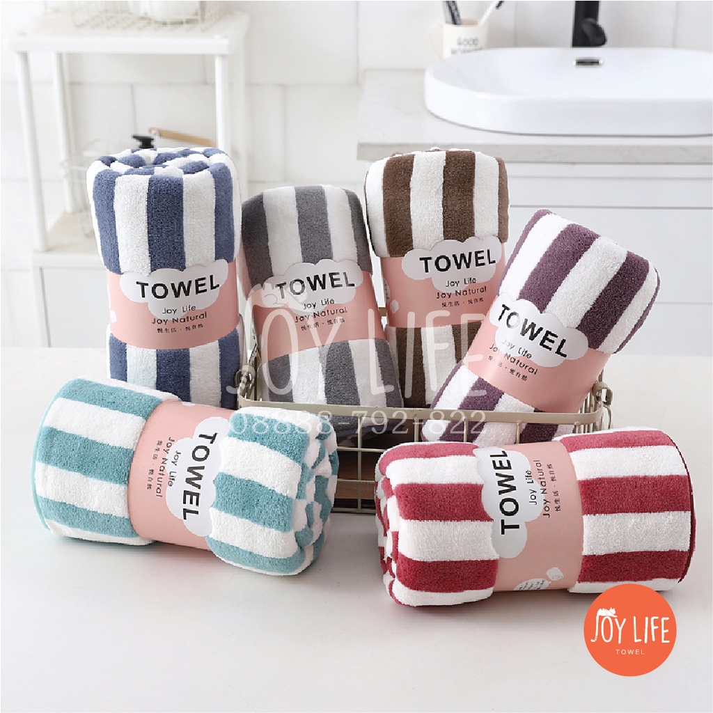 Handuk mandi bulu 70cmx140cm / handuk dewasa / handuk motif salur besar list daya serap tinggi dan lembut