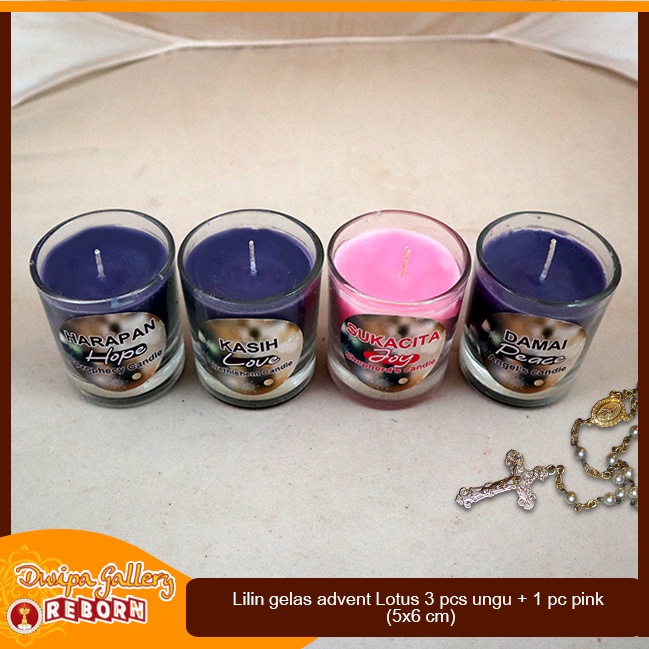 Lilin gelas advent/adven Lotus 3 pcs ungu + 1 pc pink (5x6 cm)