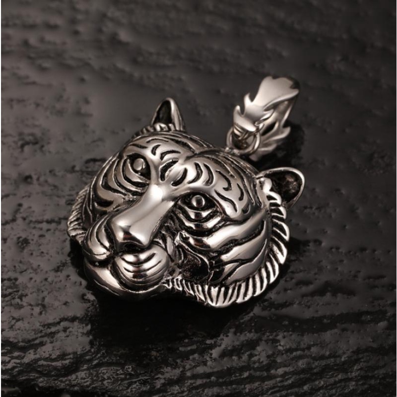 Kalung Liontin Kepala Harimau Bahan Stainless Steel Untuk Pria