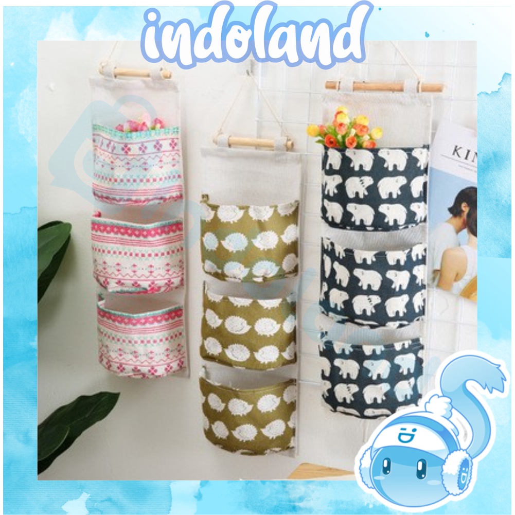 ☀ INDOLAND ☀ R506 Organizer Korea 3 Sekat / Pouch Gantung 3 Sekat Storage Bag Gantung Motif