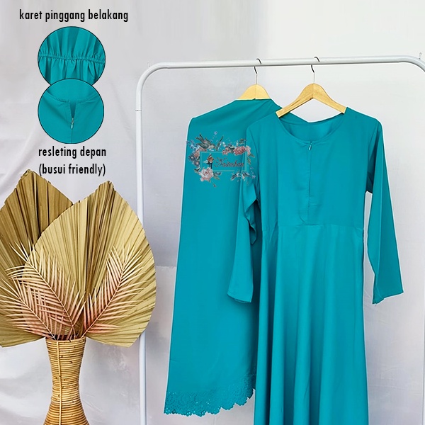 Gamis Syari Maxi Dress Zetta Tosca Syari Wanita Polos Busui Friendly Bahan Wollycrepe + Bergo Laser Cut