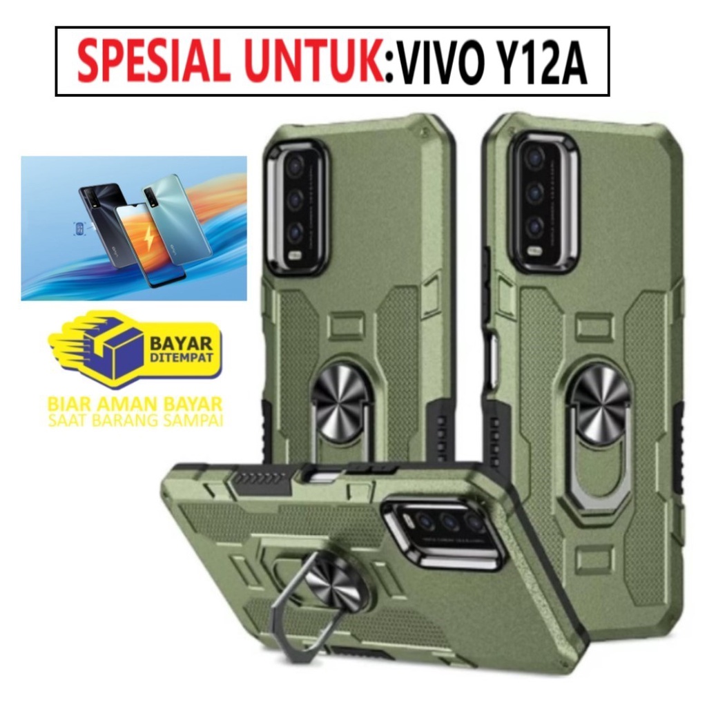 Case Armour VIVO Y12A Iring Cincin Magnetic Kesing Hp Protect kamera Premium Hard Case Standing Robot Pelindung Kamera