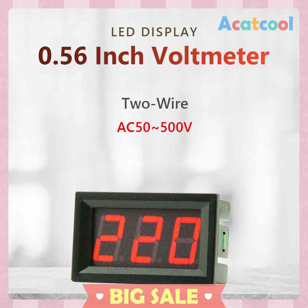 0.56 inch Voltmeter LED Display AC 50-500V 2 Kabel Untuk Mobil