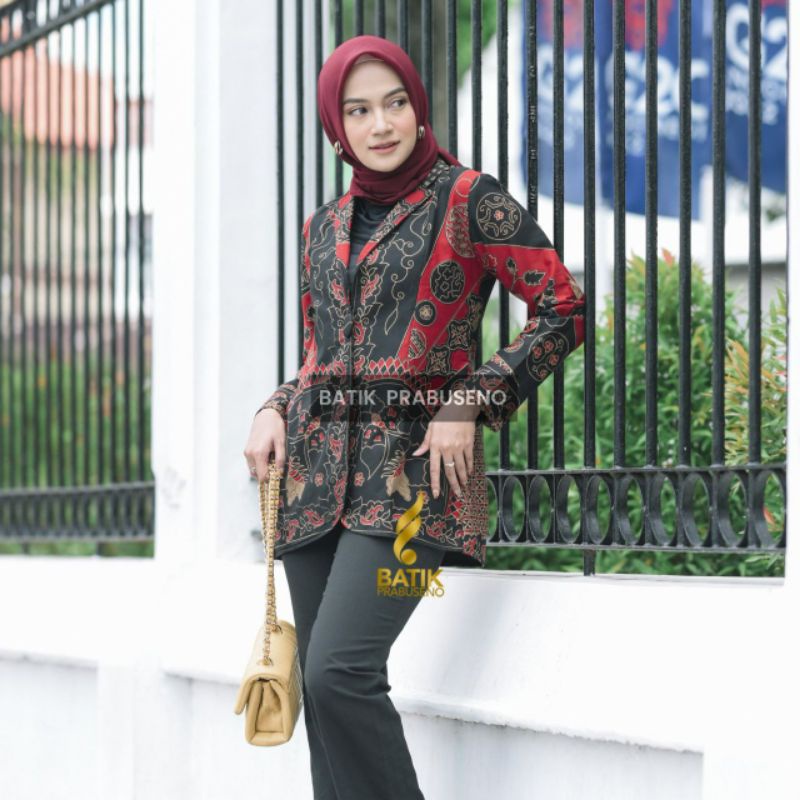Adhista Blazer Atasan Baju Batik Wanita Original Ori Prabuseno Lengan Panjang Modern Kerja Premium J