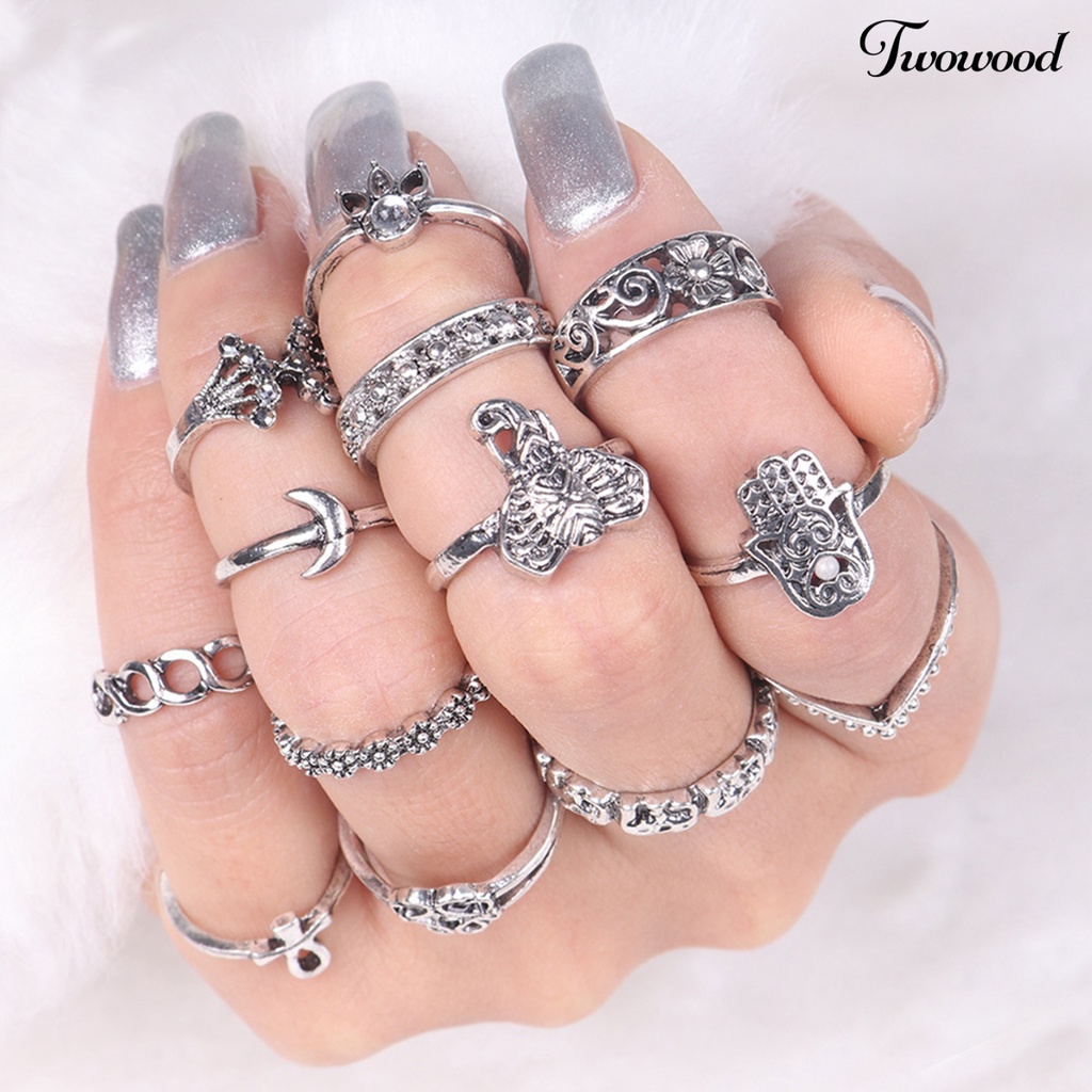 Cincin Model Hollow Bahan Alloy Gaya Vintage Untuk Wanita