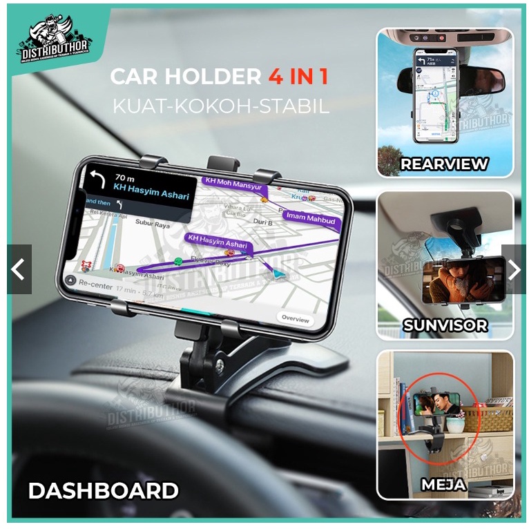 Phone Holder Mobil NB35 4 in 1 Dudukan hp universal Original untuk pemasangan di dashboard sunvisor rearview kaca belakang bisa potrait