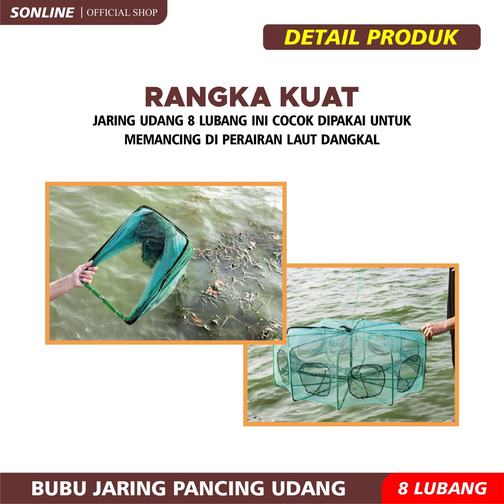 SONLINE Bubu Ikan Udang Jaring lubang Dilipat Portabel Hexagon Jaring ikan Udang Ikan Otomatis Perangkap Udang Ikan Mas Penangkap Kandang jaring 8 Lubang