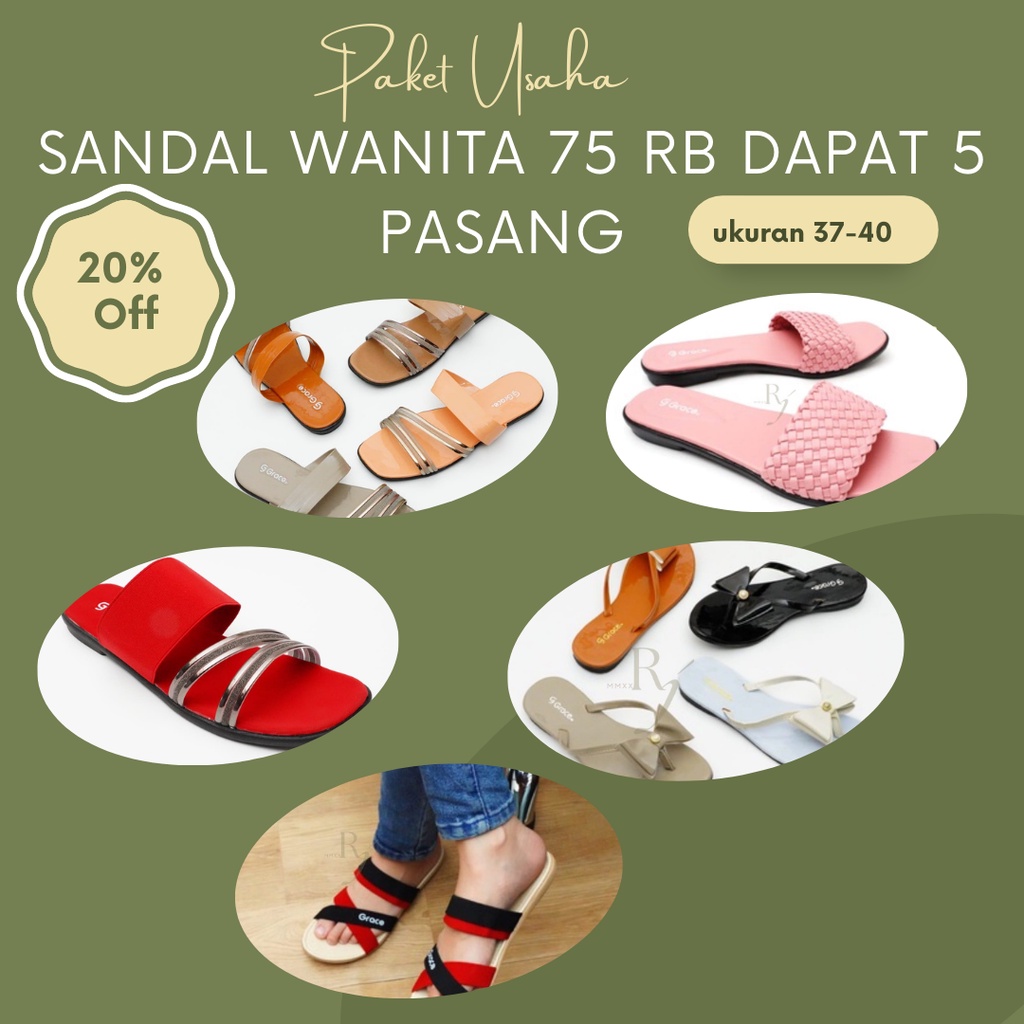 PAKET USAHA SANDAL WANITA 75rb DAPAT 5 pasang