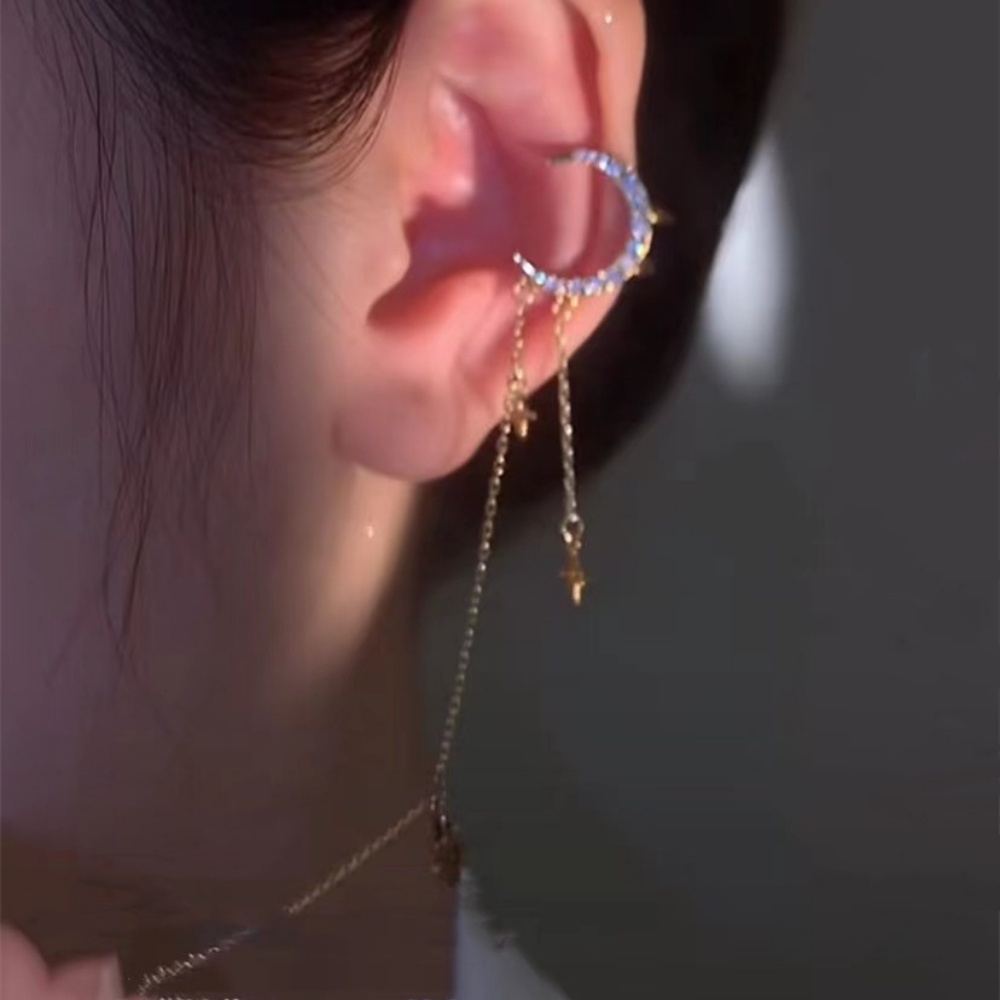 Anting Tusuk Gantung Desain Bulan Sabitbintang Hias Zircon Gaya Mewah Untuk Wanita