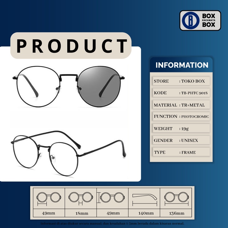 Kacamata Korea Bulat PHOTOCROMIC ANTI RADIASI BLUERAY 2in1 untuk miuns pria dan wanita meta 9018