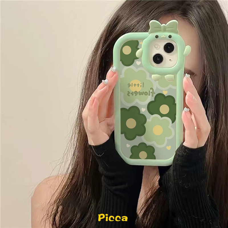 Soft Case TPU Glossy Anti Pecah Motif Bunga Hijau 3D Untuk Redmi 9T 9A 9C 9C NFC Redmi 10C 10A