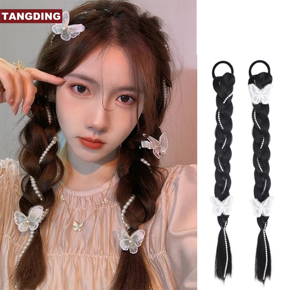 1pc Wig Rambut Ekstensi Model Kepang Ekor Kuda Dengan Jepit Kupu-Kupu Gaya Hip Hop Punk Untuk Wanita Butterfly