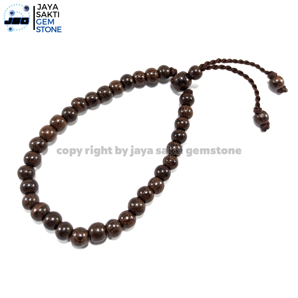 Gelang Kayu Tasbih Galih Asem 33 butir Original Wangi Khas Model Tali Serut