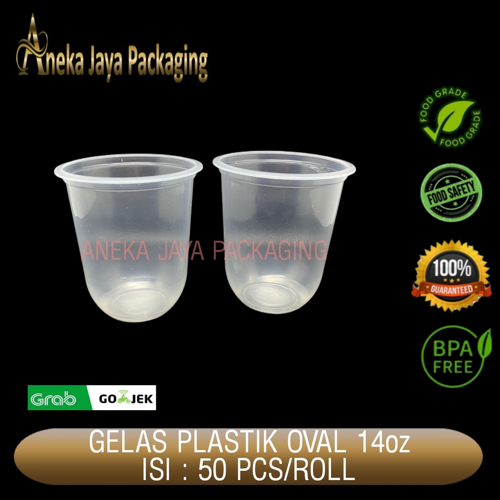 GELAS PLASTIK CUP 14oz OVAL TEBAL CEMBUNG U BSM MEDAN 14 OZ