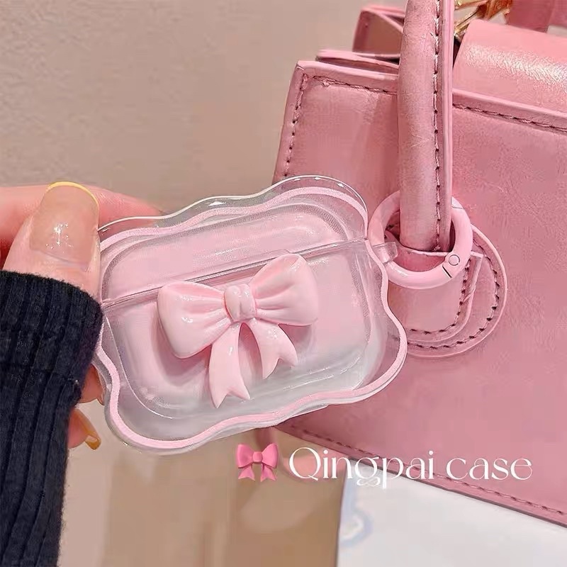 Pink &amp; Purple Bow Softcase for Airpods 1 2 Pro 3 Case Airpods Lucu