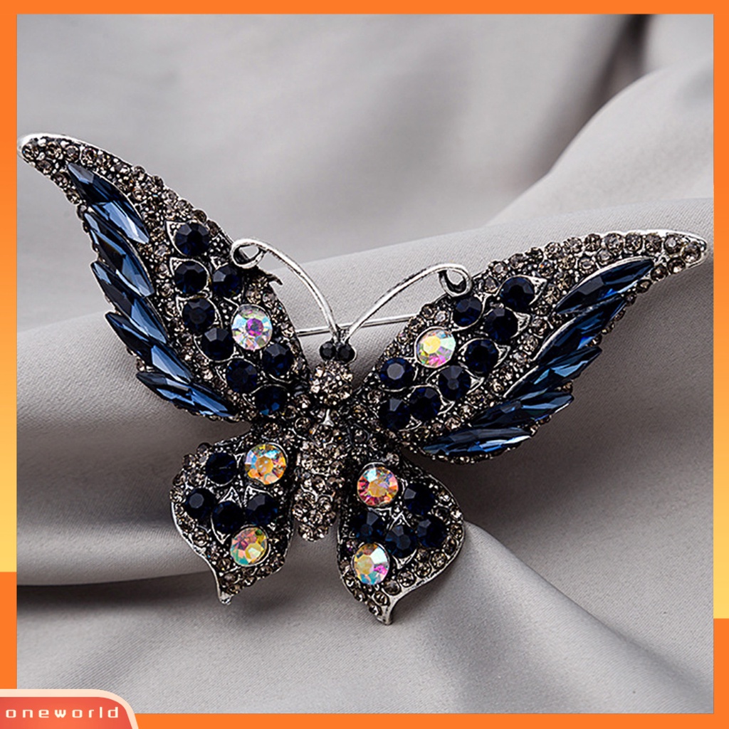 [OWLD] Kupu-kupu Bentuk Hidup Kerah Pin Alloy Berlian Imitasi Mengkilap Lencana Bros Pin Syal Klip