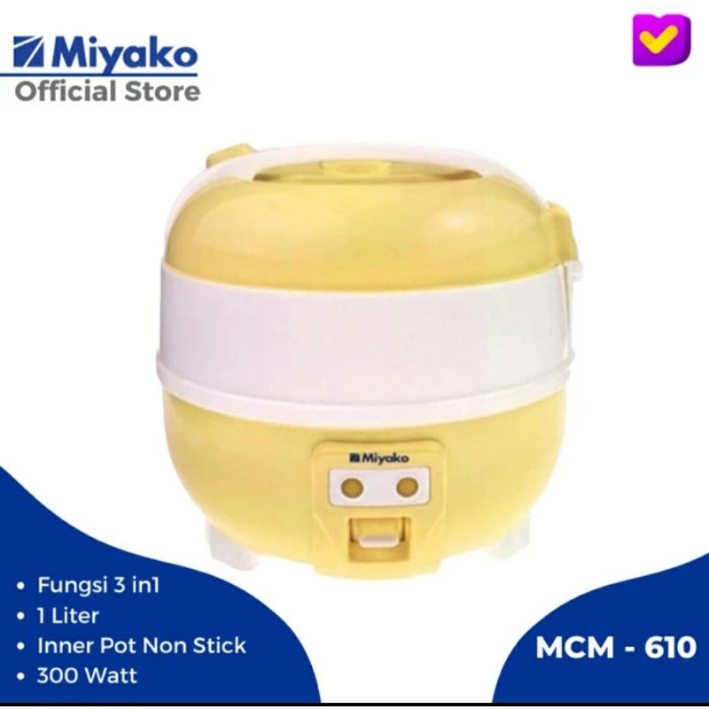 Ricecooker Miyako MCM610 - 1 Liter Magic Com 3in1 Mejikom 300 W Magicom Mini Kecil Penanak Nasi Mura