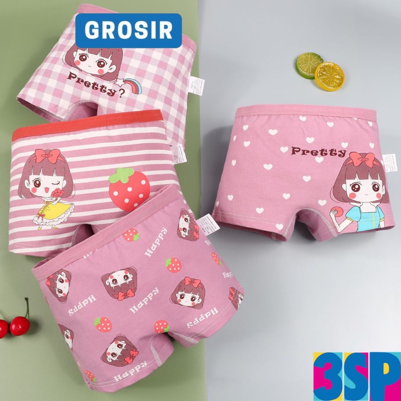 3SP | UWR88 Celana Dalam Anak Perempuan Boxer Bahan Katun Gambar Kartun Korea Lucu