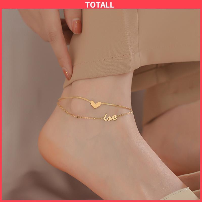 COD Gelang Kaki Titanium 2 Layer LOVEHuruf Hati Anti Karat Emas 18k Aksesoris Wanita Korea-Totall