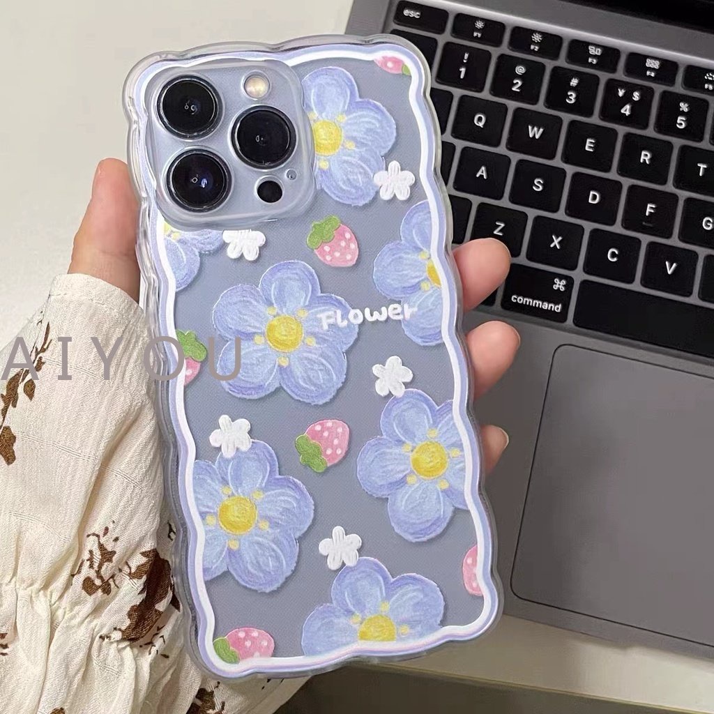 Soft Case Silikon Desain Bunga Strawberry Untuk iPhone 14 pro Max 13 12 11 Airpods 1 2 3 pro Bluetooth Wireless