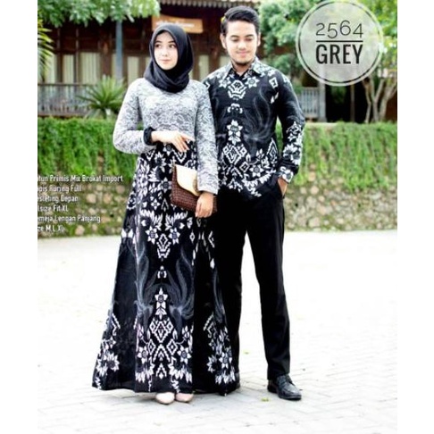 경 Batik Couple Gamis Brukat kombinasi batik Soga 2564 Sania Ruffle Batik Best