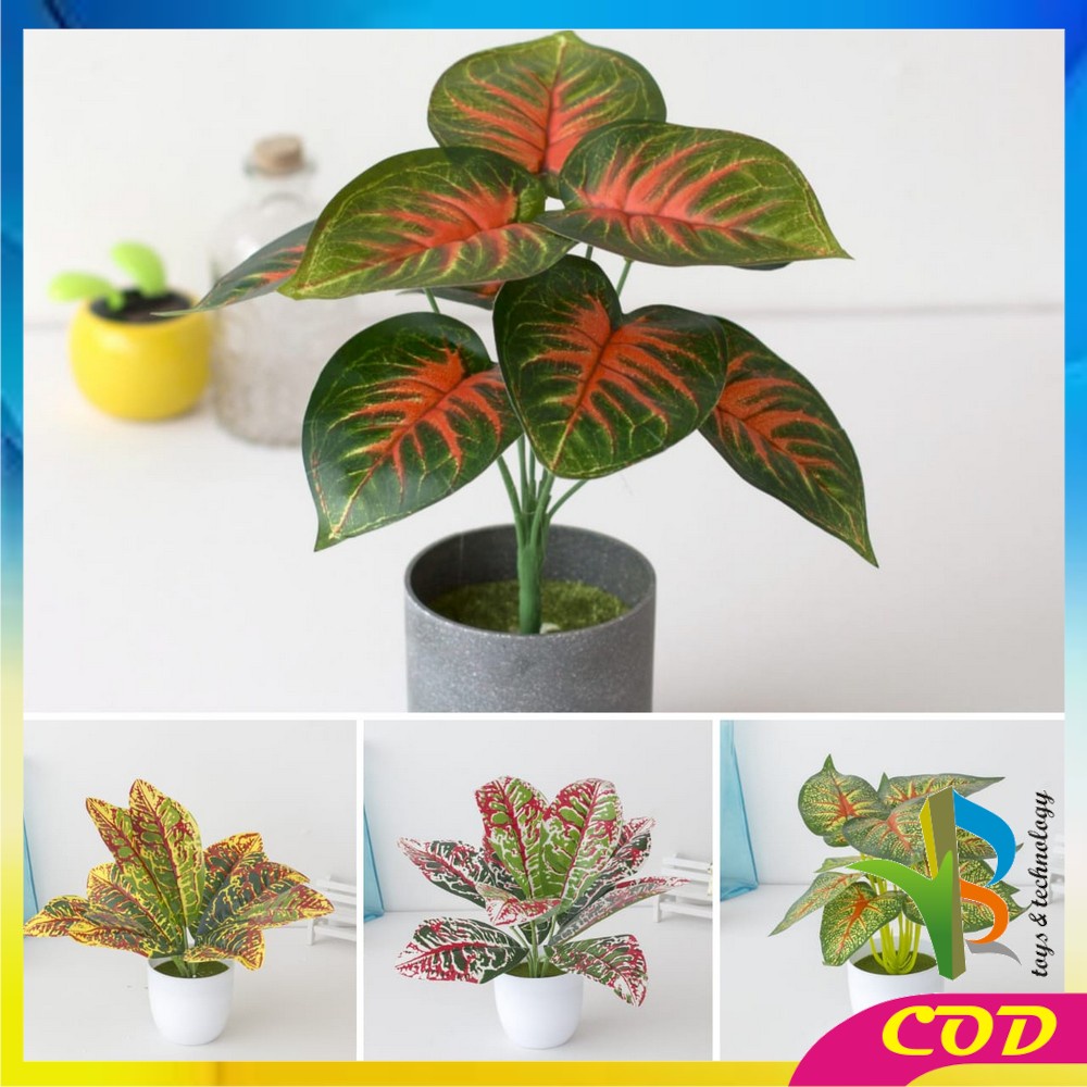 RB-C163 Ornamen Pot Tanaman Daun Plastik Hiasan Dekorasi Rumah Monstera Plastik Artificial Plant