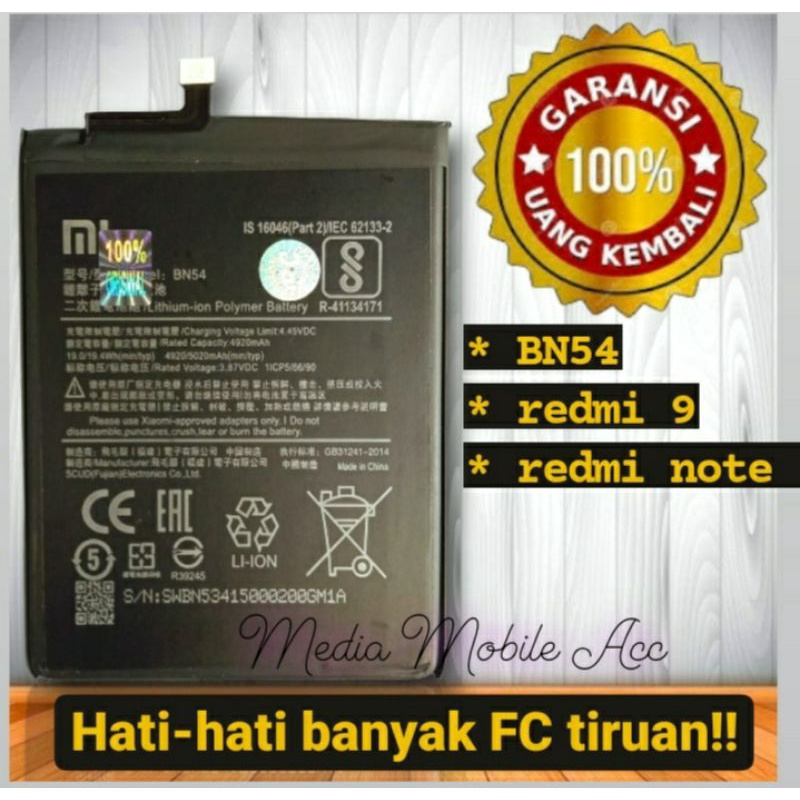 Baterai BN54 BN 54 redmi 9 redmi note 9 batre original FC garansi battery