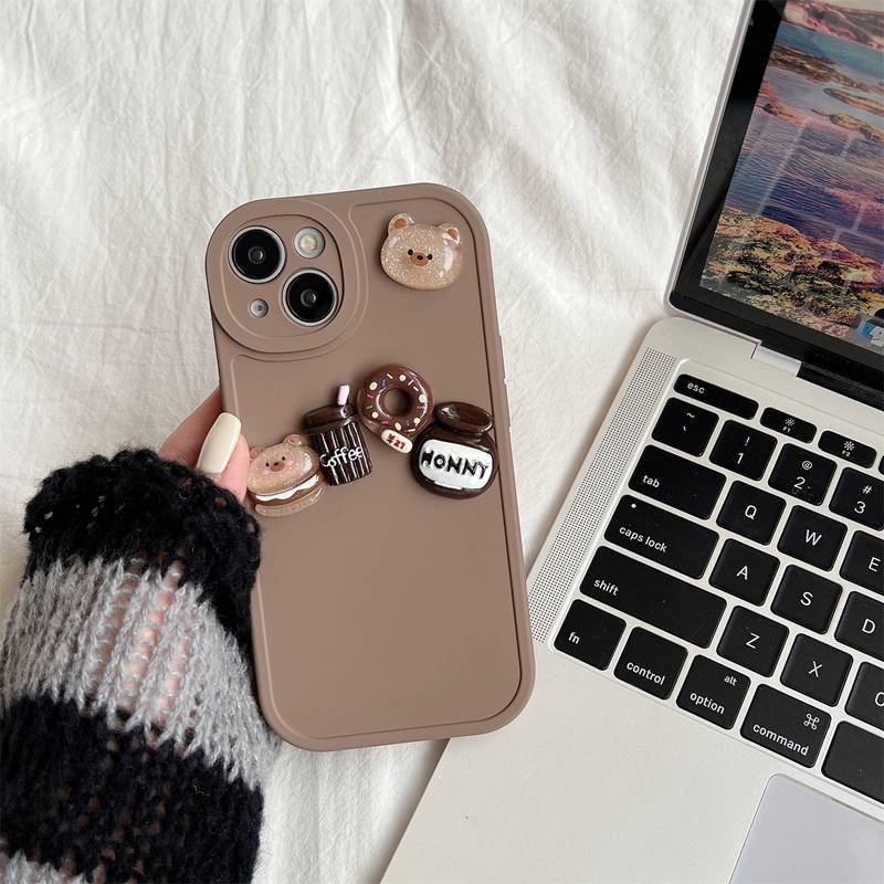 Soft Case Matte Motif Beruang Cokelat Dengan Gelang Tali Untuk IPhone 6 6S 7 8 Plus X XR XS Max 11 12 13 14 Pro Max 14 Plus