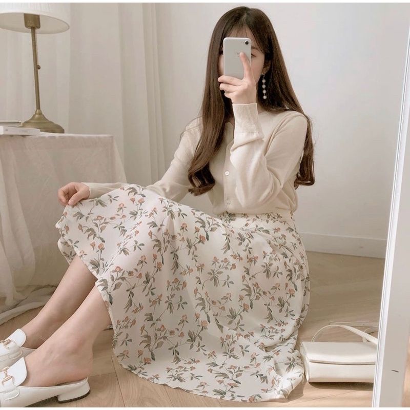 FLORAL SKIRT / ROK MOTIF BUNGA / ROK DAILY KOREAN STYLE / LILY FLORAL VINTAGE SKIRT / ROK BUNGA / ROK FLORA SKIRT / KOREAN SKIRT POLKA
