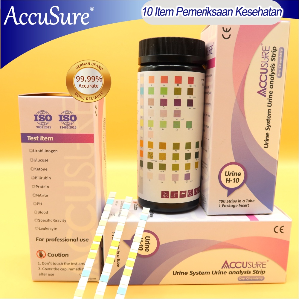 ACCUSURE 100Pcs Strip Tes Urine 10Item Pemeriksaan Kesehatan Tes Mandiri