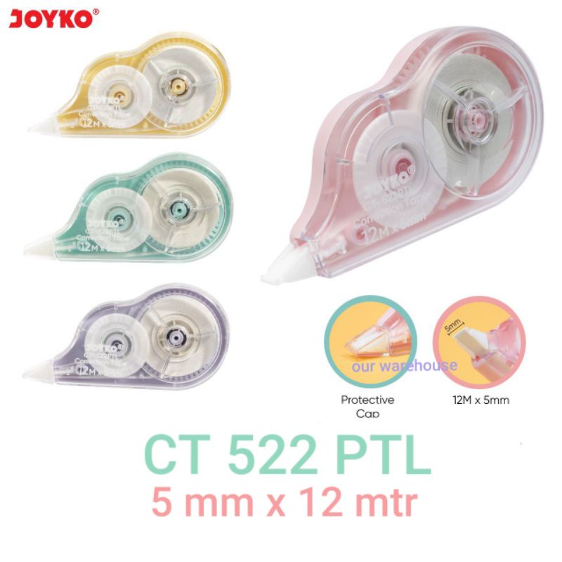 

Tipex Kertas, Correction Tape, Tip ex Kertas Pastel 12 meter JOYKO CT 522 PTL