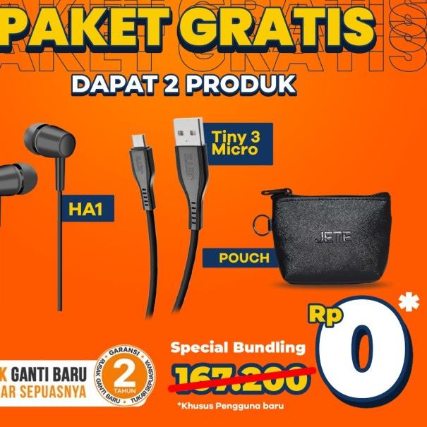 JETE Bundling Kabel Data Tiny 3 Micro + Headset HA1 + Pouch - Original