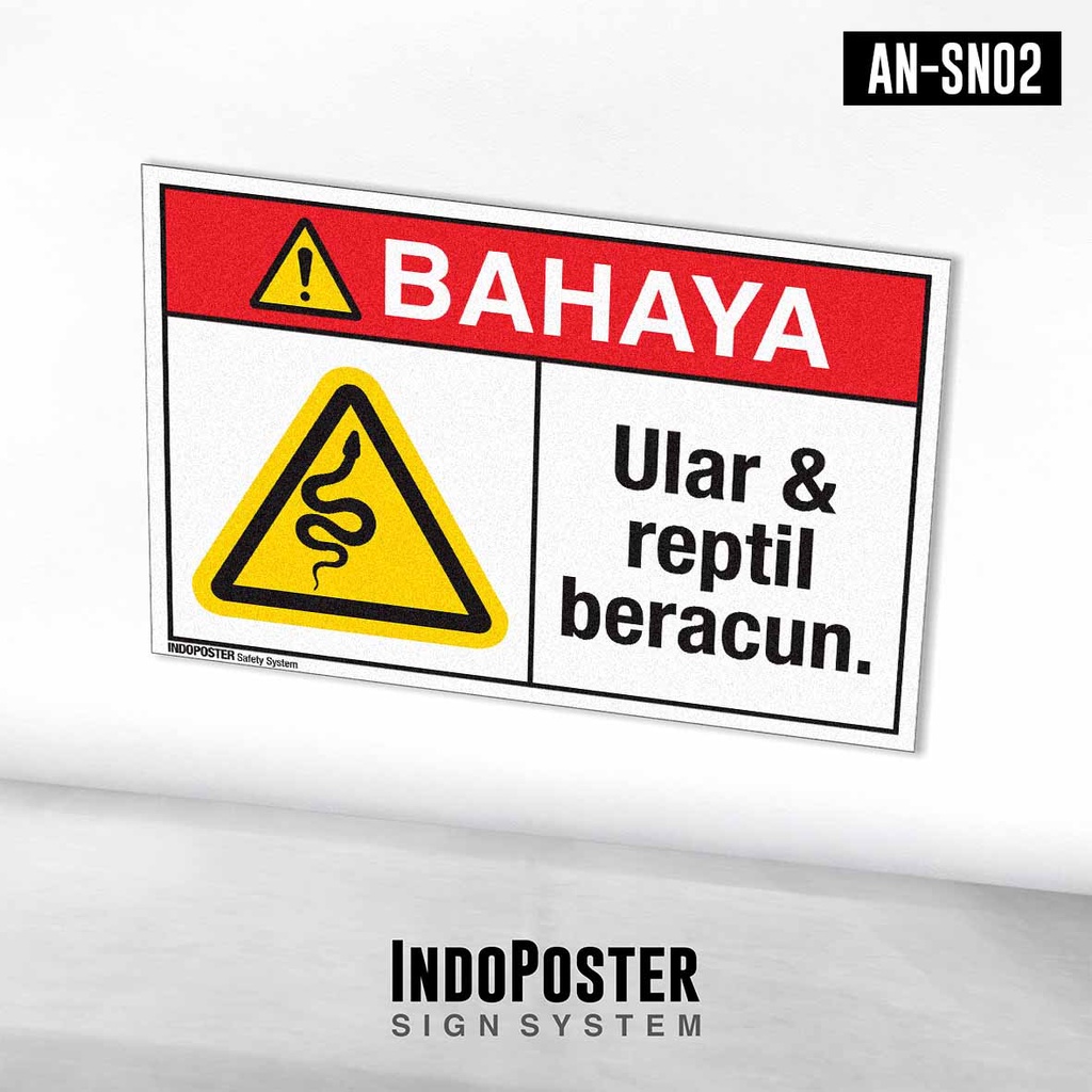 

Stiker Safety Sign Rambu K3 ANSI Bahaya Ular dan Reptil Beracun
