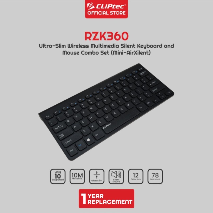 Keyboard Mouse CLIPtec RZK360 Wireless Silent Ultra Slim 1600DPI