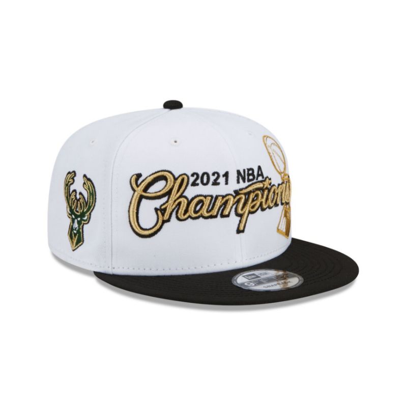 Topi New Era Cap Milwaukee Bucks Champions 21 White 9Fifty Snapback Original