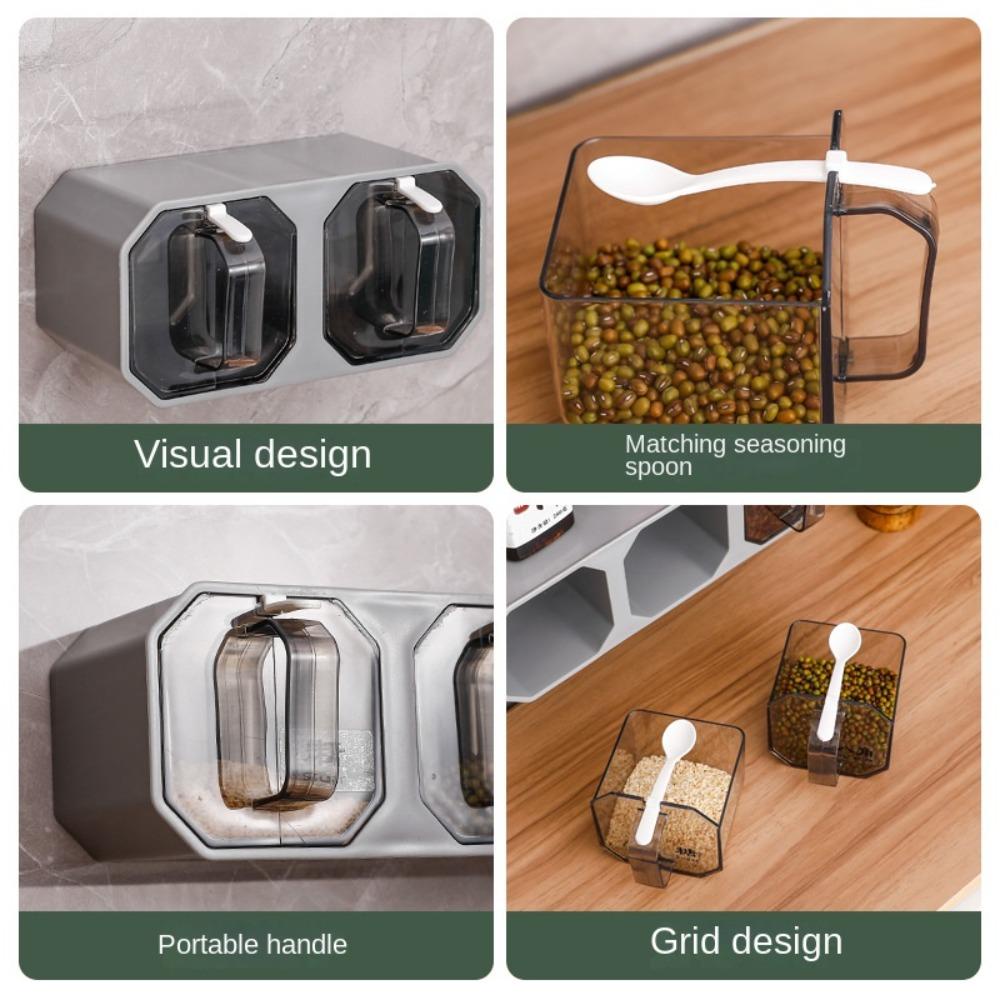 R-FLOWER Toples Penyimpanan Bumbu Aksesoris Rumah 2kisi Mangkok Garam Shaker Toples Seasoning Can Sesame Bottle With Lid Kotak Penyimpanan Bumbu