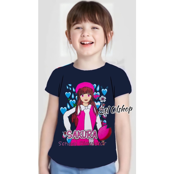 Kaos atasan sakura topi anak perempuan | Kaos lengan pendek | Sakura School | 1-10 Tahun