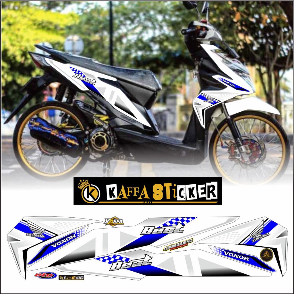 Striping Beat New Fi 2016 2019  / Striping Variasi List Beat New putih lis biru