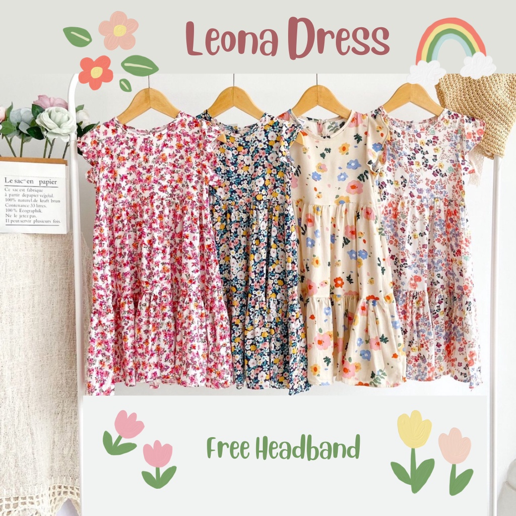 Plazababyku BBB DRESS LEONA dress anak perempuan bayi motif bunga lucu free headband
