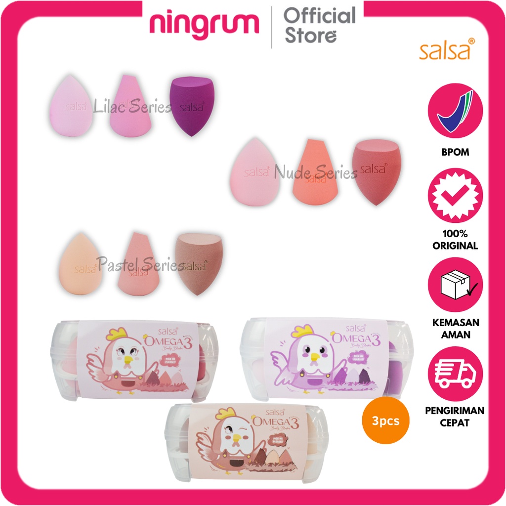 Ningrum - SALSA Omega 3 Beauty Blender - Sponge Makeup isi 3 Puff Spons - 5422