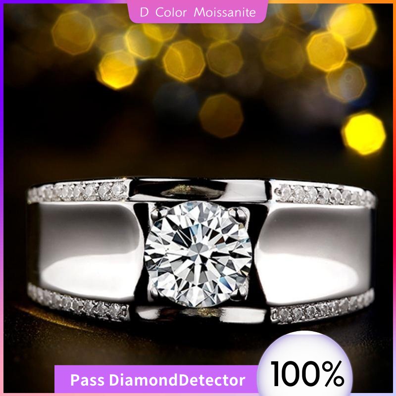 D Color Moissanite Moissanite diamond Silver Men Rings Cincin Pertunangan Pria 1 Ct Moissanite,925 P