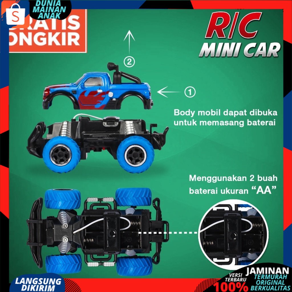 Mainan mobil remote kontrol bentuk unik rc car toys mobil rock crawler mini climber Berlampu Kolong