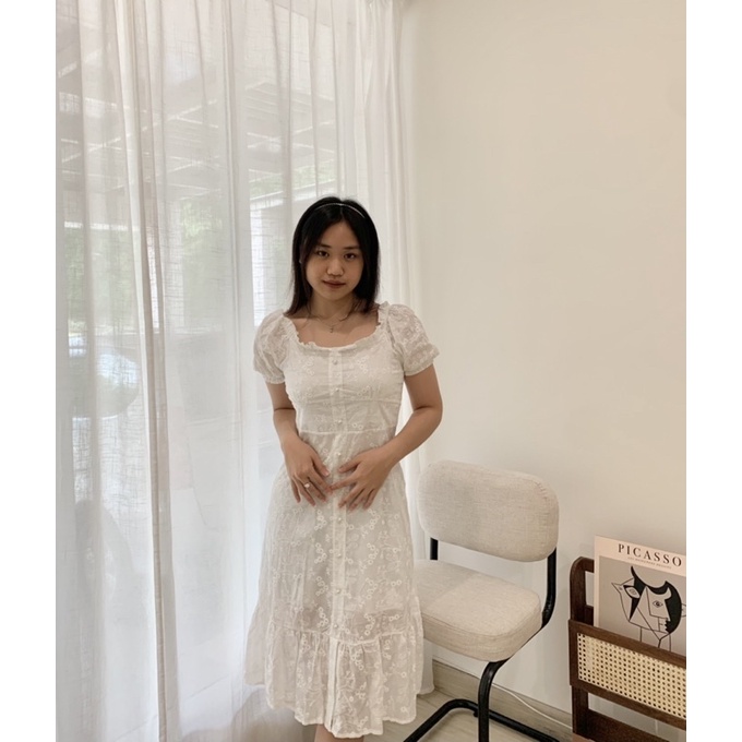 NUOIR Minerva Dress | White Sabrina Dress Vintage Wanita