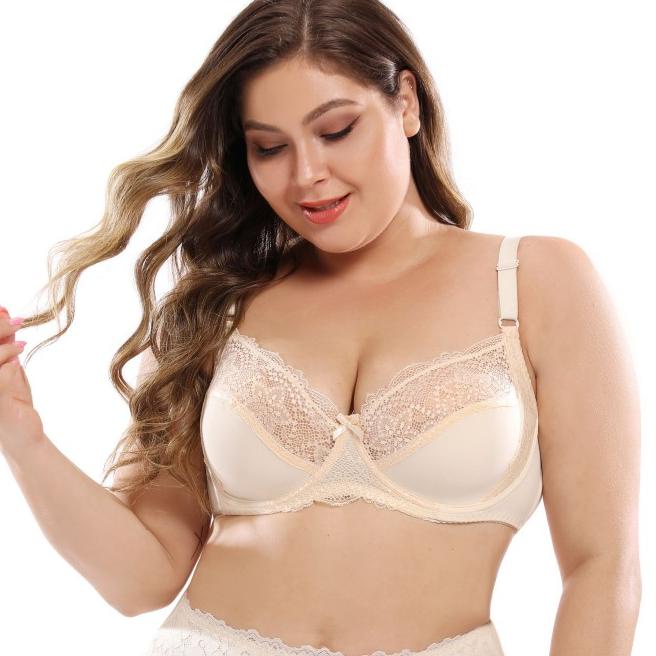 Push Up Bra BH Super Jumbo Brokat Size 40-46 Cup D-DD/E Jumbo #UW 8019 - Krem, 44 Cup D - E