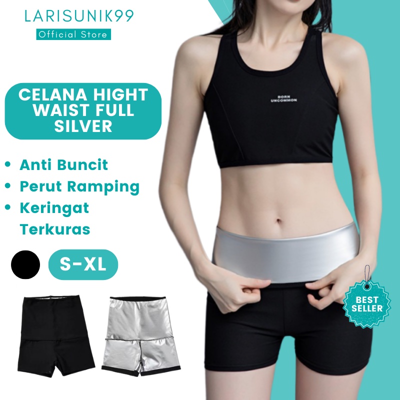 Celana Bawahan Olahraga Pendek Hot Pants Wanita Legging Leging Lejing Laging Sauna Senam Yoga Gym Fitnes Workout Lari Pembakar Membakar Lemak Perut Buncit Paha dan Betis Celana Silver Pendek Premium Import Original