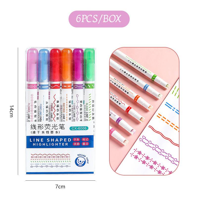 6pcs / Set Spidol Highlighter Warna Glossy Untuk Stationery Pelajar / Kantor