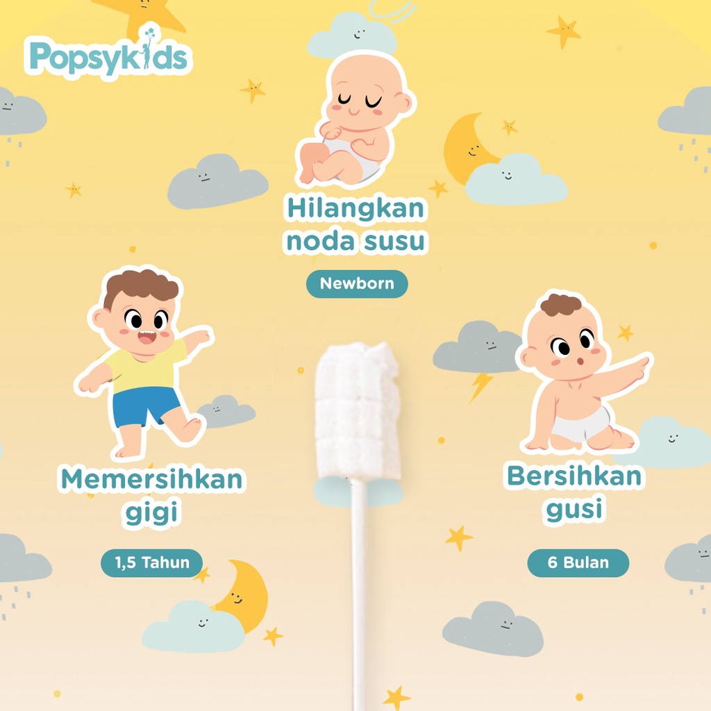 Popsykids Baby Oral Cleaner – 100% Stik Kasa Steril Pembersih Mulut Bayi / Lidah Bayi / Gusi Bayi
