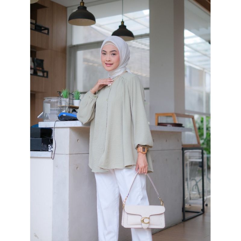 Alina Blouse Crincel - Kemeja Wanita Polos Kerah Shanghai Crincel Airflow