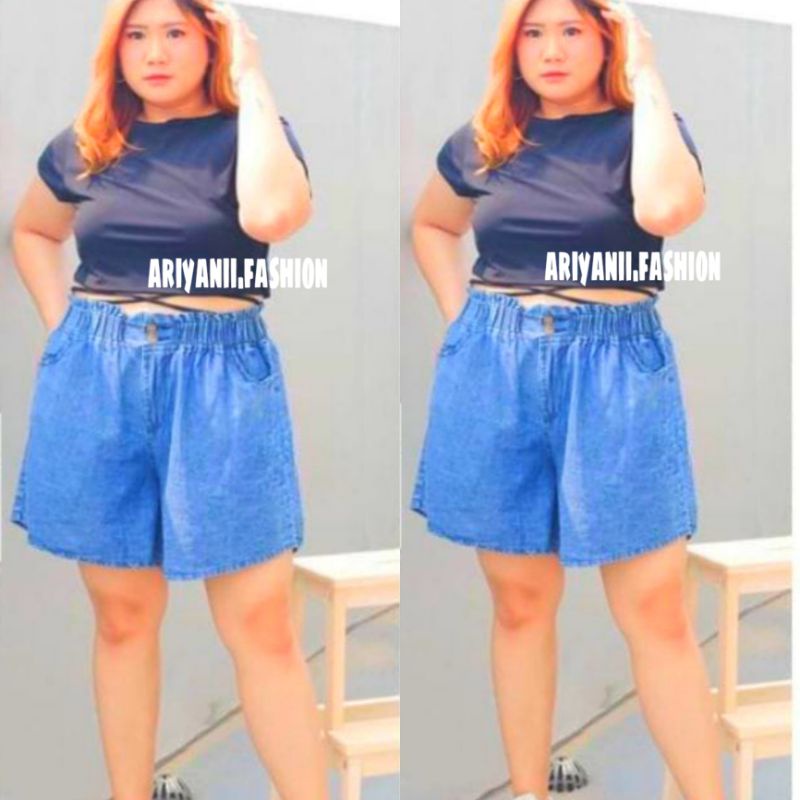 ARN - CELANA PENDEK WANITA HOT PANTS JEANS KANCING 2 HOTPANTS JINS STANDART &amp; JUMBO SONYA BB 110KG SANTAI CELANA PENDEK DENIM CEWEK SNOW HITAM ORIGINAL MURAH KEKINIAN KOREAN