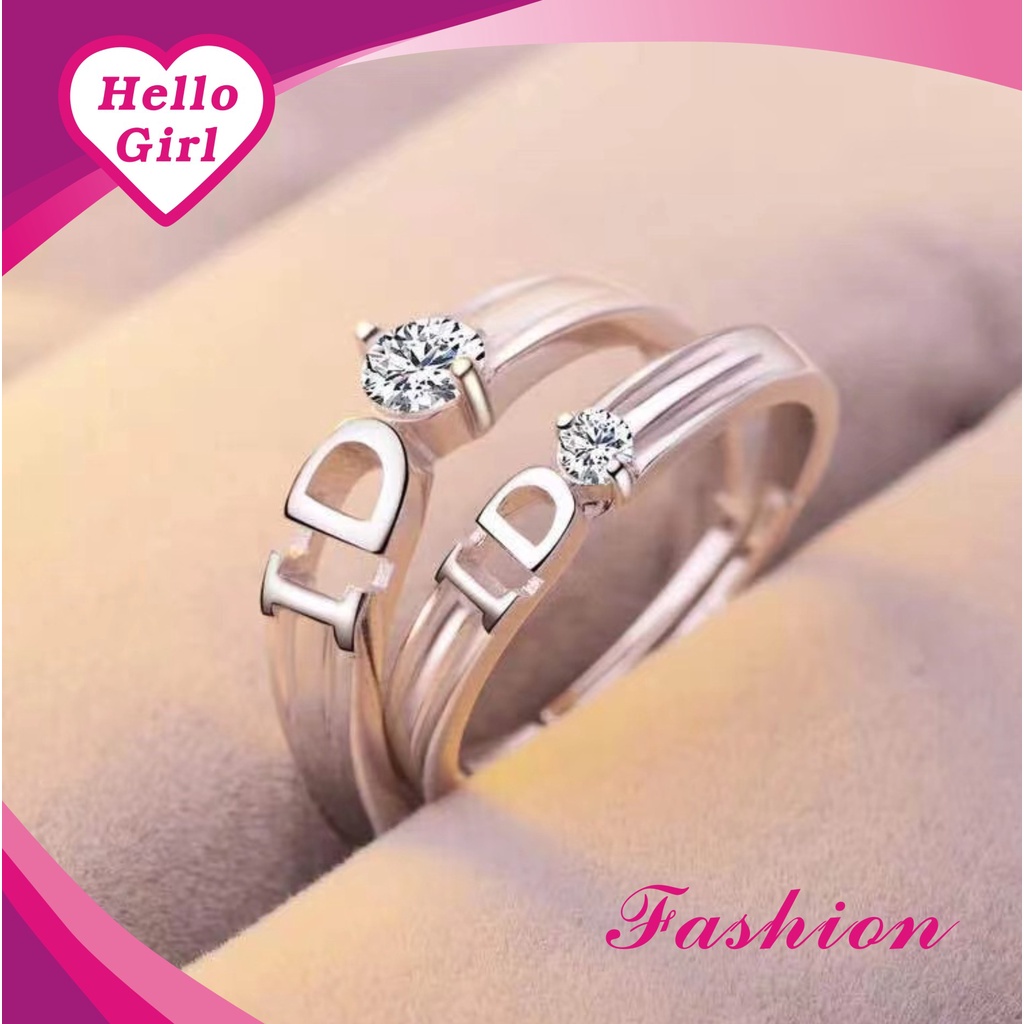 (Hello Girl)J01 Cincin Silver Huruf ID Diamond bergerak Pasangan Import